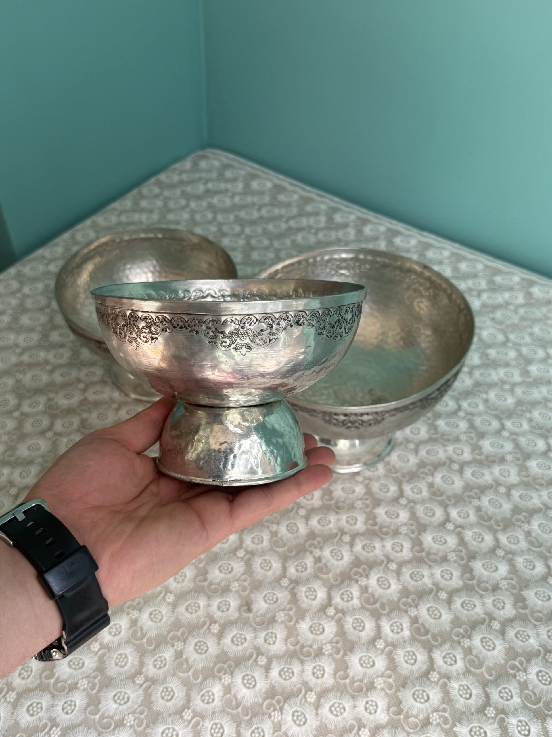 کاسه مسی قلمکار پایه دار