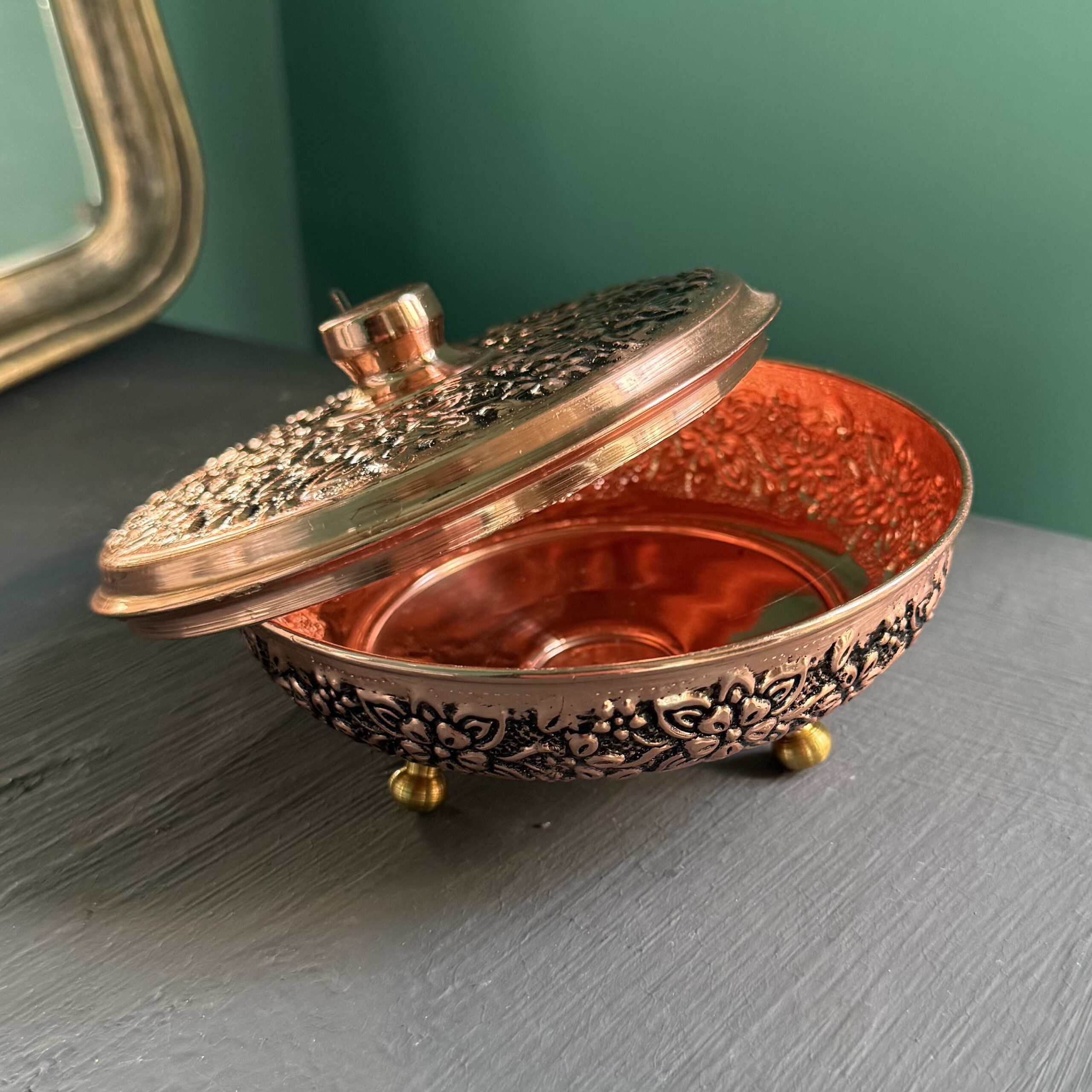 قندان مسی تابان سه پایه