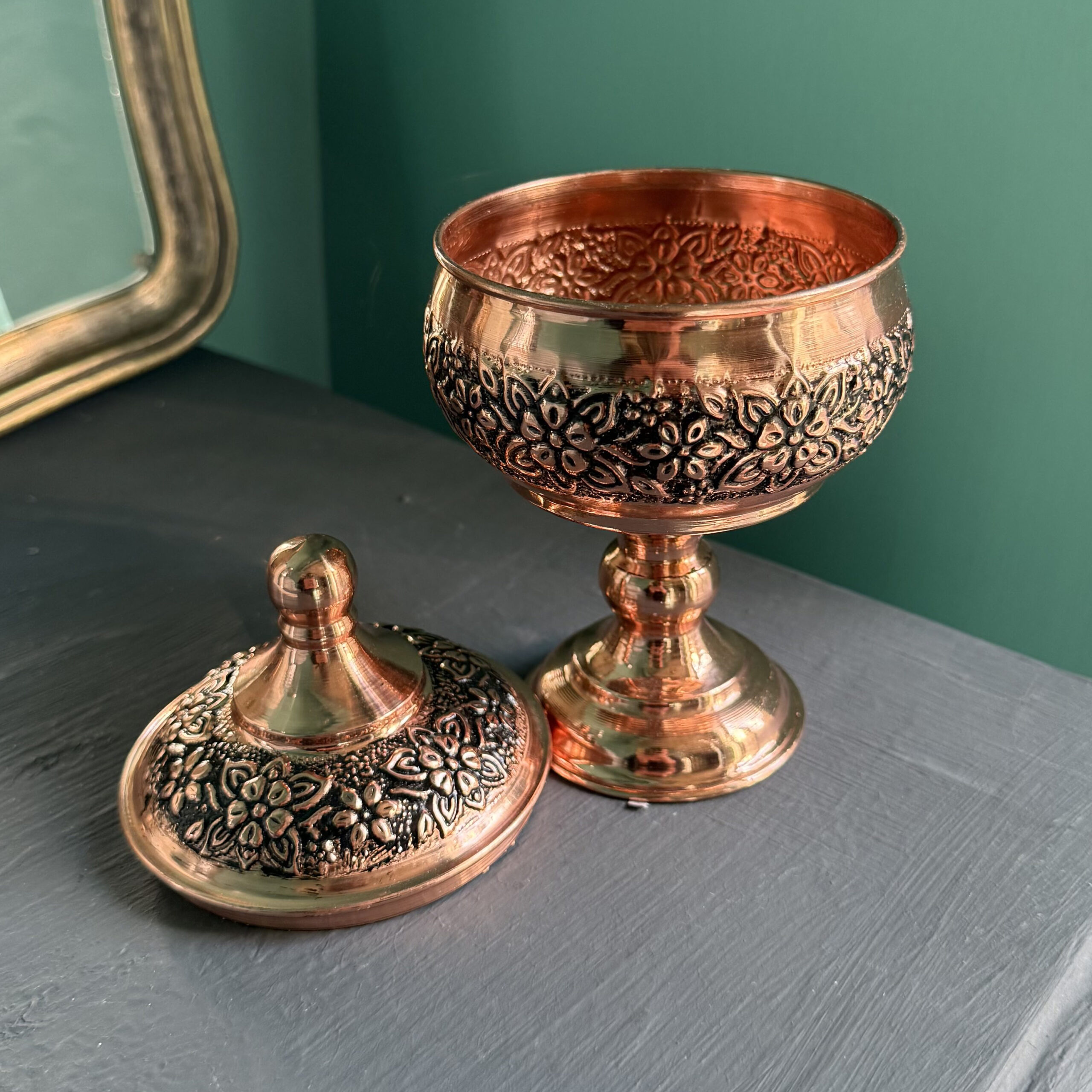 قندان مسی ترمه تک پایه